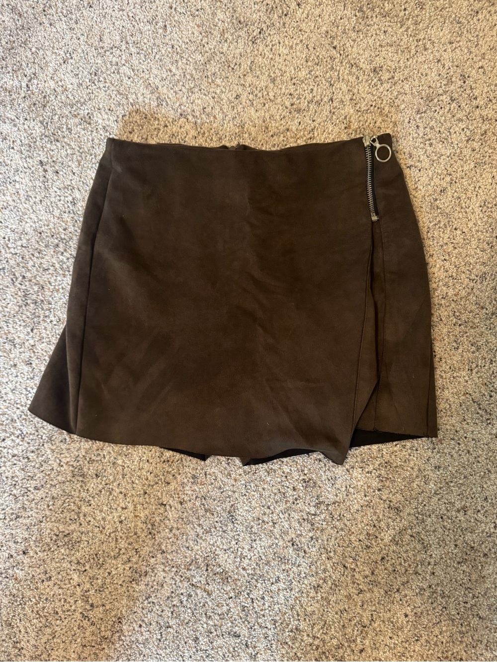 Zara Brown Suede Mini Skirt with Zip Detail